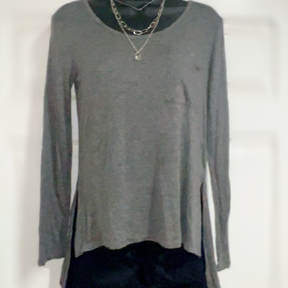 Women’s gray tunic top with crisscross back.  Size S